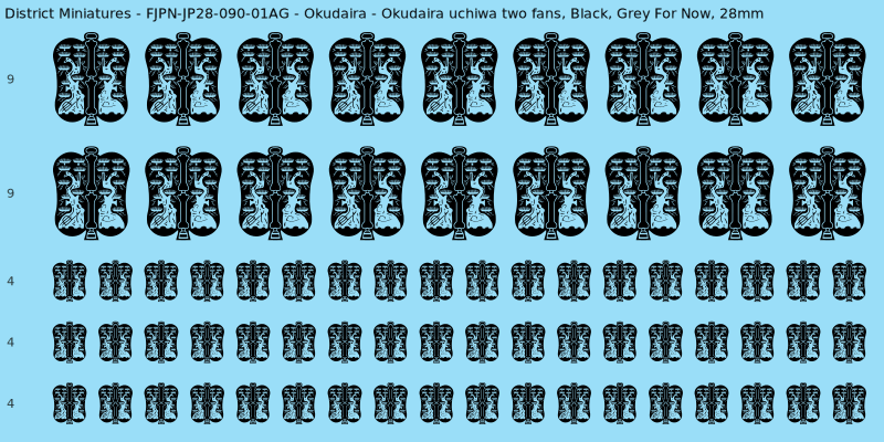 Okudaira clan mon, Black waterslide decal sheet, Grey For Now banner sizes, 28mm