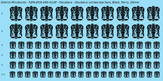 Okudaira clan mon, Black waterslide decal sheet, Perry banner sizes, 28mm