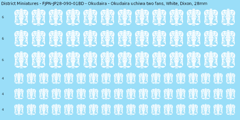 Okudaira clan mon, White waterslide decal sheet, Dixon banner sizes, 28mm