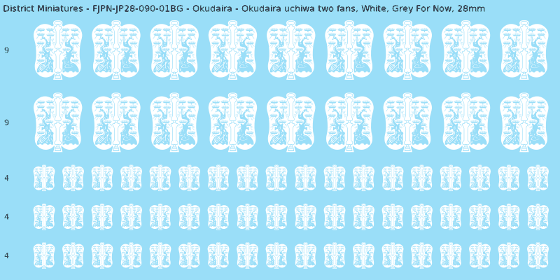 Okudaira clan mon, White waterslide decal sheet, Grey For Now banner sizes, 28mm