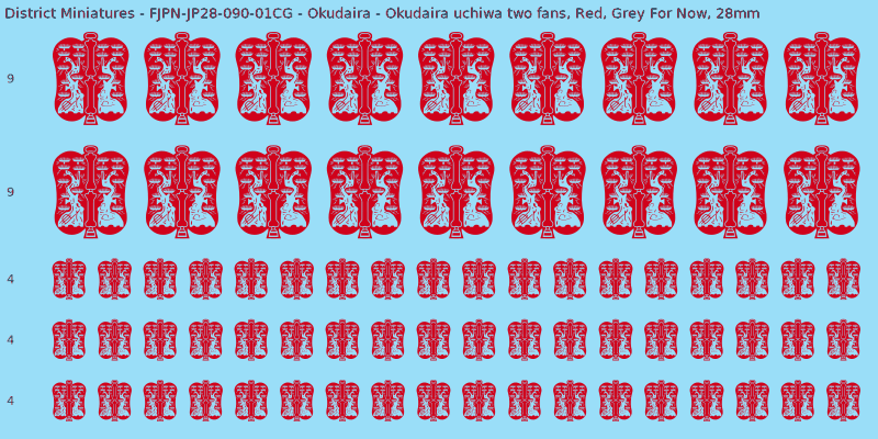 Okudaira clan mon, Red waterslide decal sheet, Grey For Now banner sizes, 28mm