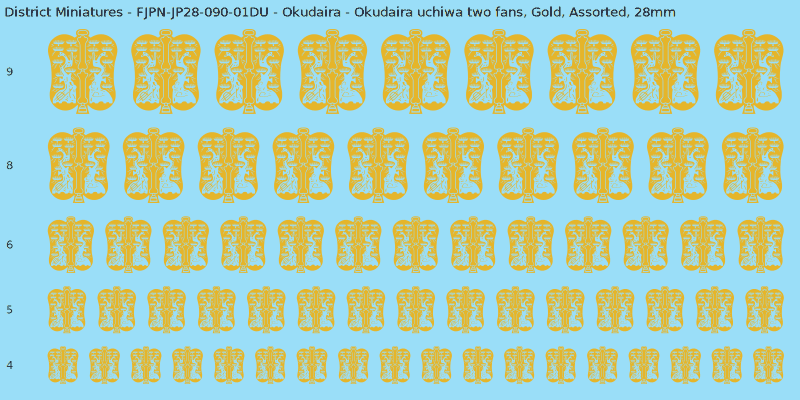 Okudaira clan mon, Yellow/Gold waterslide decal sheet, Assorted banner sizes, 28mm