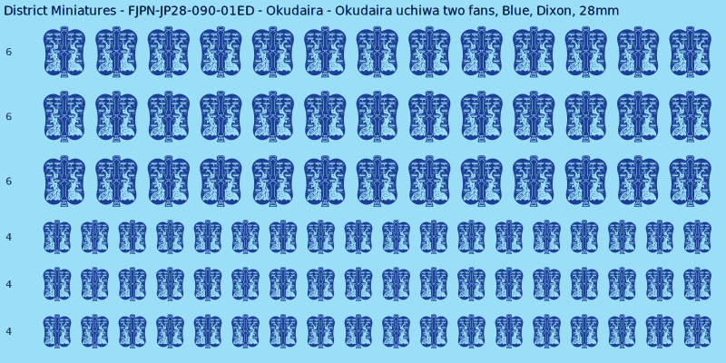 Okudaira clan mon, Blue waterslide decal sheet, Dixon banner sizes, 28mm