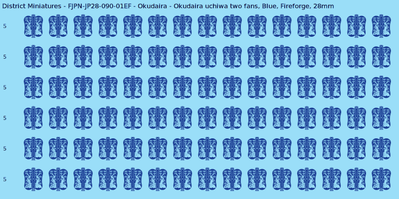 Okudaira clan mon, Blue waterslide decal sheet, Fireforge banner sizes, 28mm