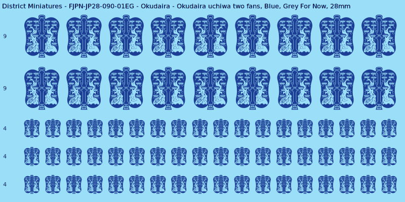 Okudaira clan mon, Blue waterslide decal sheet, Grey For Now banner sizes, 28mm