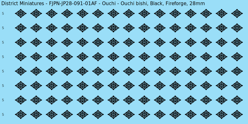 Ouchi clan mon, Black waterslide decal sheet, Fireforge banner sizes, 28mm
