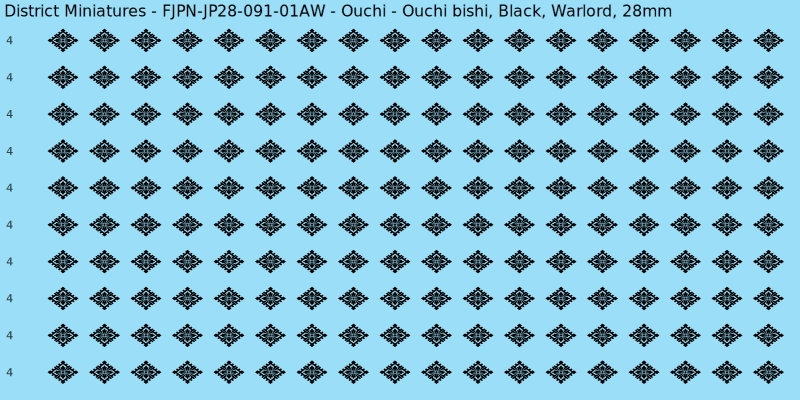Ouchi clan mon, Black waterslide decal sheet, Warlord banner sizes, 28mm