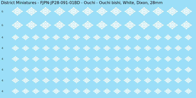 Ouchi clan mon, White waterslide decal sheet, Dixon banner sizes, 28mm