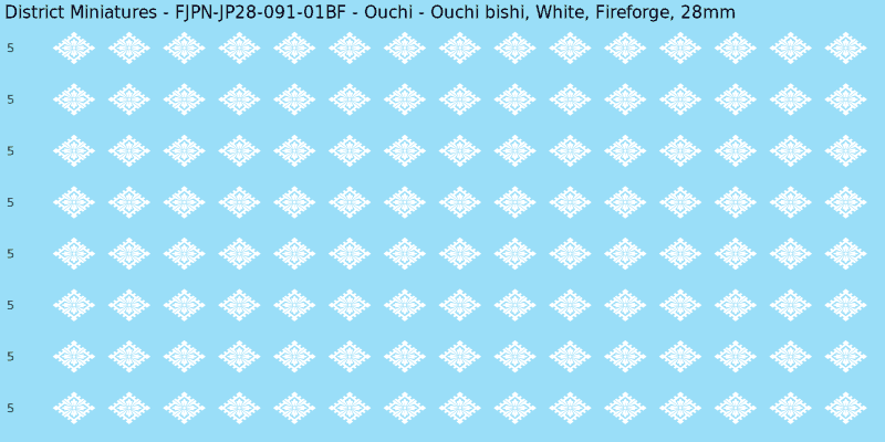 Ouchi clan mon, White waterslide decal sheet, Fireforge banner sizes, 28mm