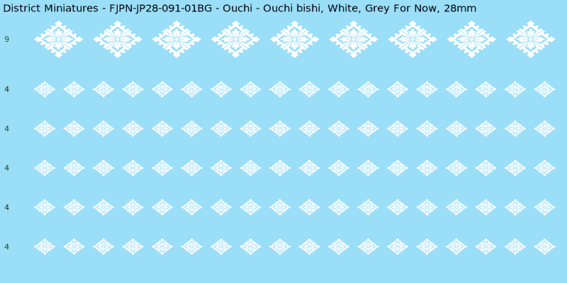 Ouchi clan mon, White waterslide decal sheet, Grey For Now banner sizes, 28mm