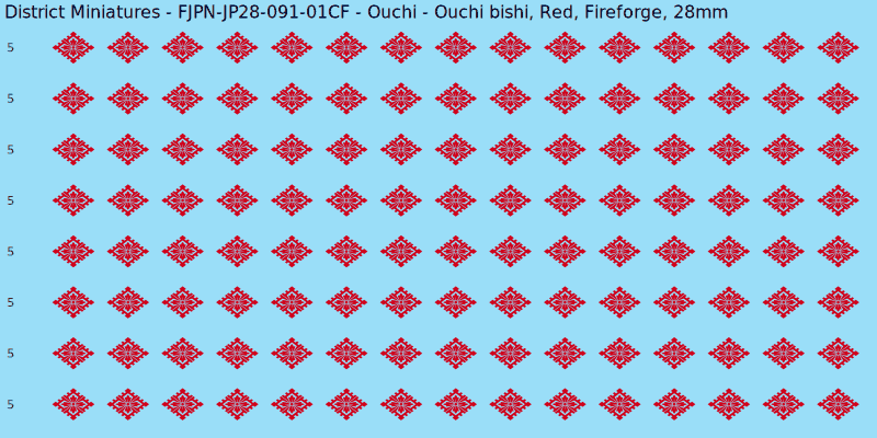 Ouchi clan mon, Red waterslide decal sheet, Fireforge banner sizes, 28mm
