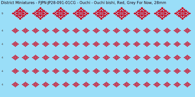 Ouchi clan mon, Red waterslide decal sheet, Grey For Now banner sizes, 28mm