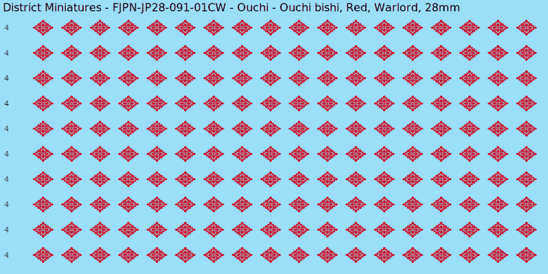 Ouchi clan mon, Red waterslide decal sheet, Warlord banner sizes, 28mm