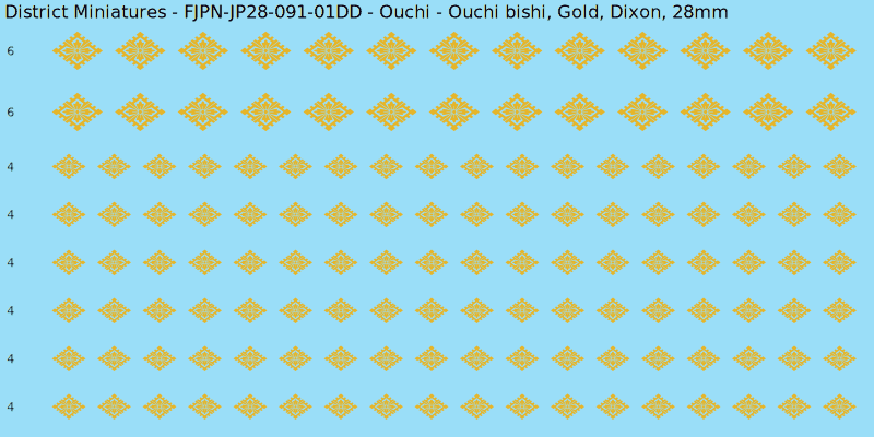 Ouchi clan mon, Yellow/Gold waterslide decal sheet, Dixon banner sizes, 28mm