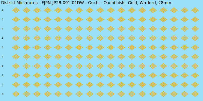 Ouchi clan mon, Yellow/Gold waterslide decal sheet, Warlord banner sizes, 28mm