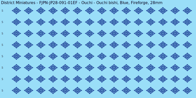 Ouchi clan mon, Blue waterslide decal sheet, Fireforge banner sizes, 28mm