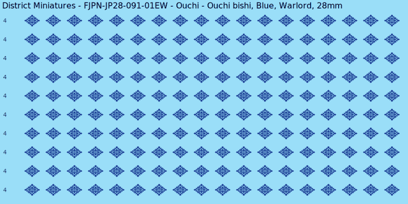 Ouchi clan mon, Blue waterslide decal sheet, Warlord banner sizes, 28mm