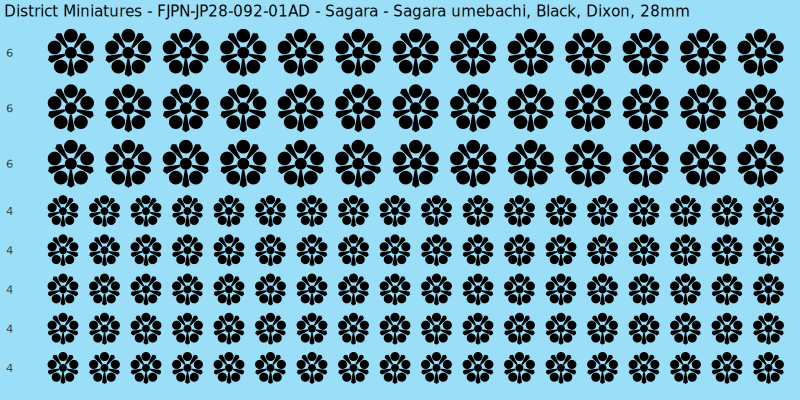 Sagara clan mon, Black waterslide decal sheet, Dixon banner sizes, 28mm