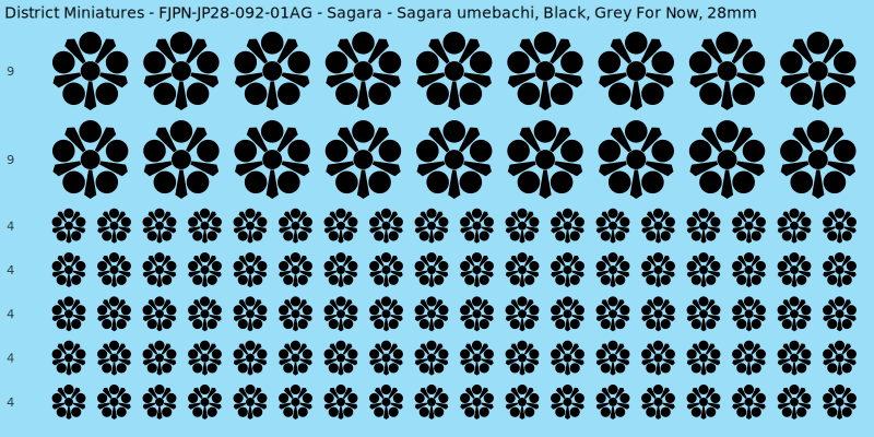 Sagara clan mon, Black waterslide decal sheet, Grey For Now banner sizes, 28mm