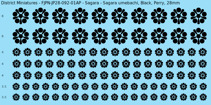 Sagara clan mon, Black waterslide decal sheet, Perry banner sizes, 28mm