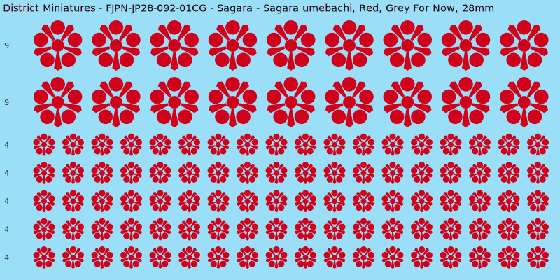 Sagara clan mon, Red waterslide decal sheet, Grey For Now banner sizes, 28mm