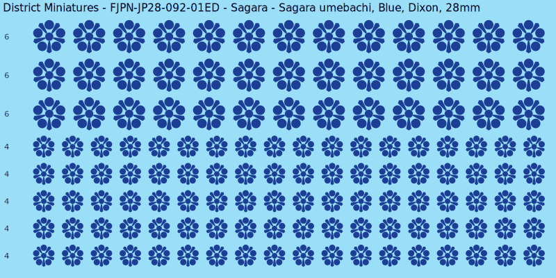 Sagara clan mon, Blue waterslide decal sheet, Dixon banner sizes, 28mm