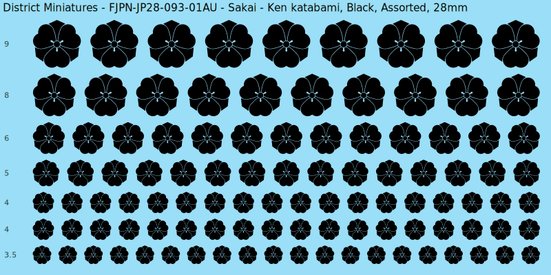 Sakai clan mon, Ken katabami, Black waterslide decal sheet, 28mm