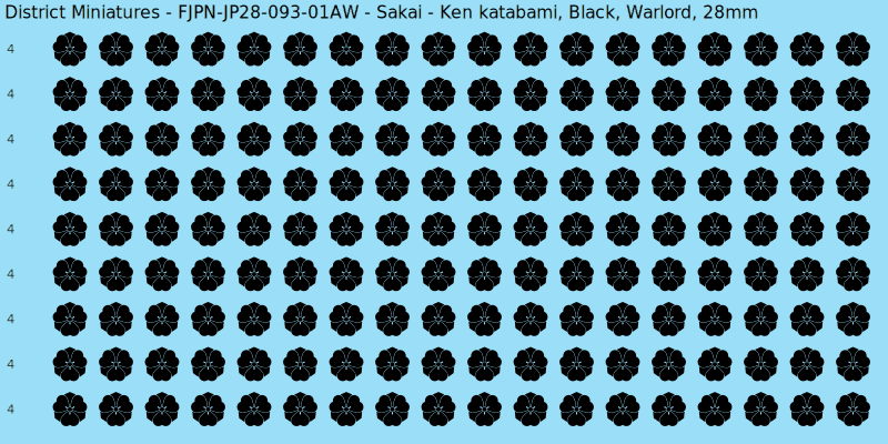 Sakai clan mon, Black waterslide decal sheet, Warlord banner sizes, 28mm