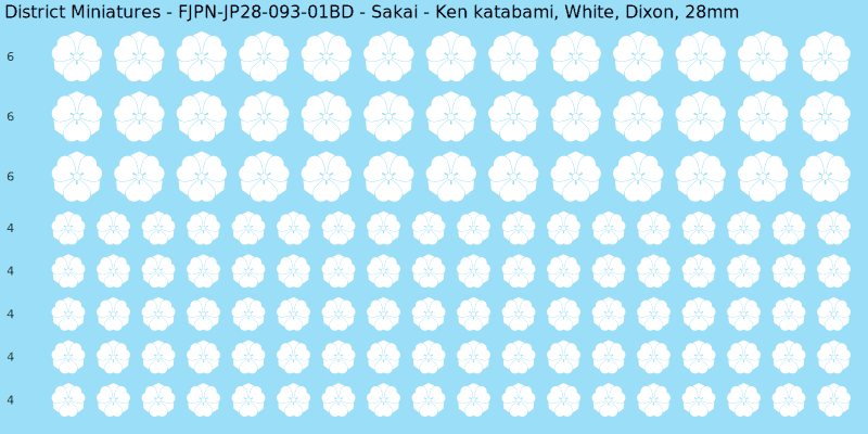 Sakai clan mon, White waterslide decal sheet, Dixon banner sizes, 28mm