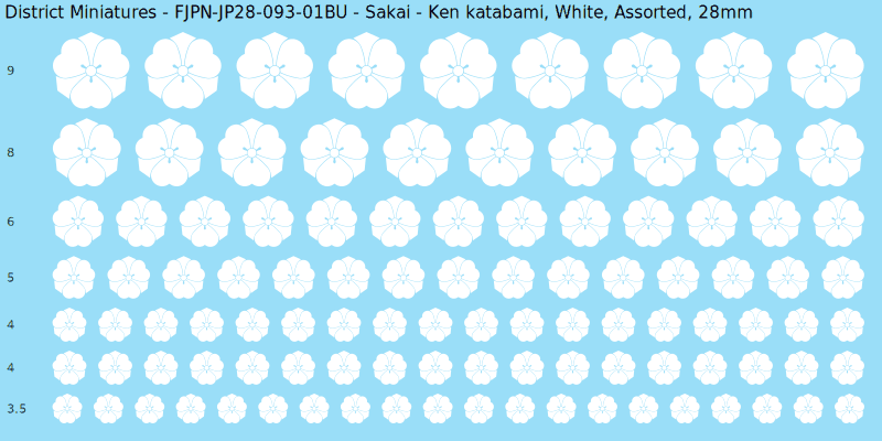 Sakai clan mon, Ken katabami, White waterslide decal sheet, 28mm