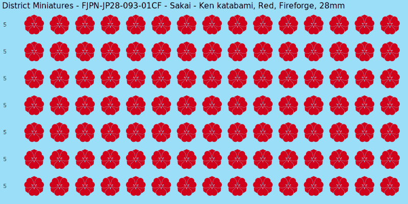 Sakai clan mon, Red waterslide decal sheet, Fireforge banner sizes, 28mm