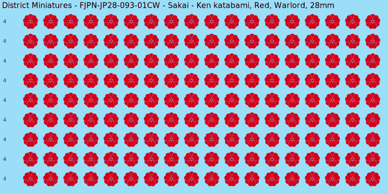 Sakai clan mon, Red waterslide decal sheet, Warlord banner sizes, 28mm