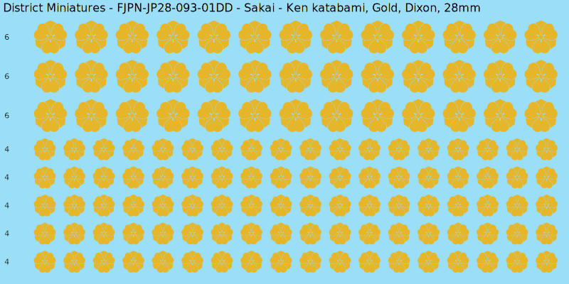 Sakai clan mon, Yellow/Gold waterslide decal sheet, Dixon banner sizes, 28mm