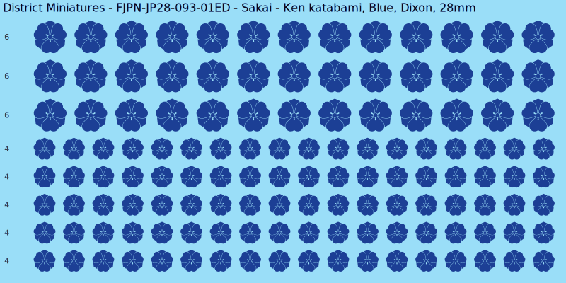 Sakai clan mon, Blue waterslide decal sheet, Dixon banner sizes, 28mm