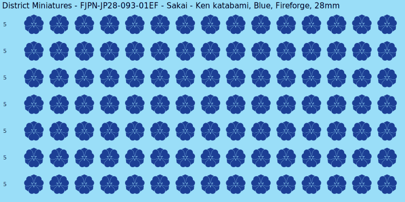 Sakai clan mon, Blue waterslide decal sheet, Fireforge banner sizes, 28mm