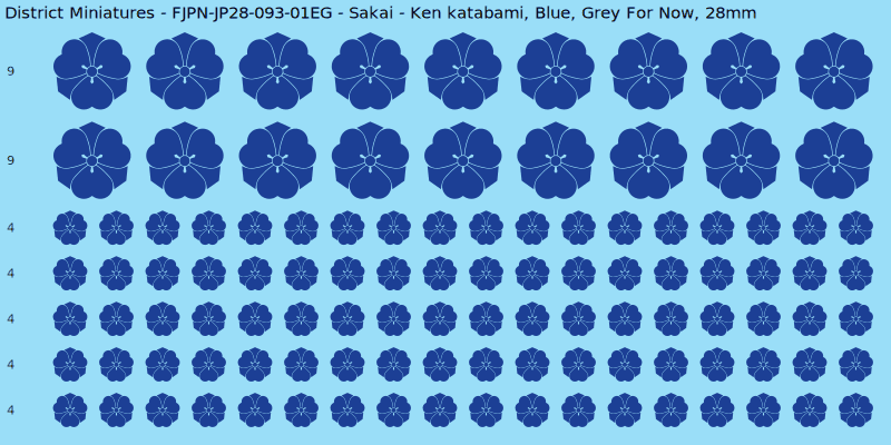 Sakai clan mon, Blue waterslide decal sheet, Grey For Now banner sizes, 28mm