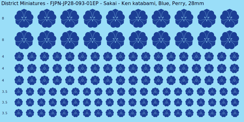 Sakai clan mon, Blue waterslide decal sheet, Perry banner sizes, 28mm