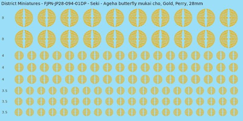 Seki clan mon, Yellow/Gold waterslide decal sheet, Perry banner sizes, 28mm