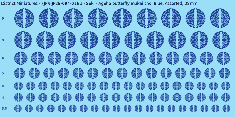 Seki clan mon, Ageha butterfly mukai cho, Blue waterslide decal sheet, 28mm