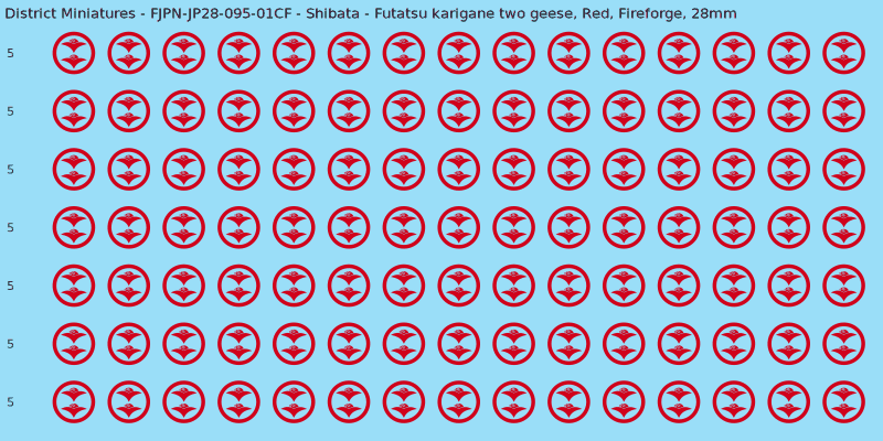 Shibata clan mon, Red waterslide decal sheet, Fireforge banner sizes, 28mm