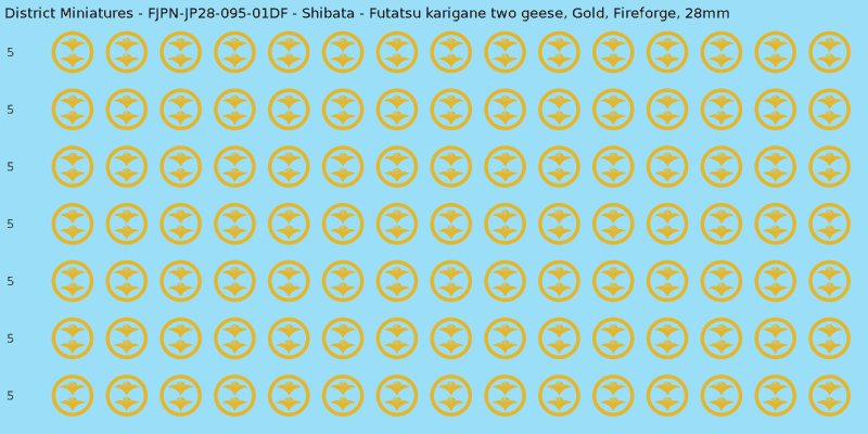 Shibata clan mon, Yellow/Gold waterslide decal sheet, Fireforge banner sizes, 28mm