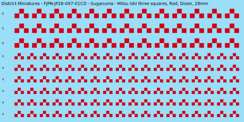 Suganuma clan mon, Red waterslide decal sheet, Dixon banner sizes, 28mm