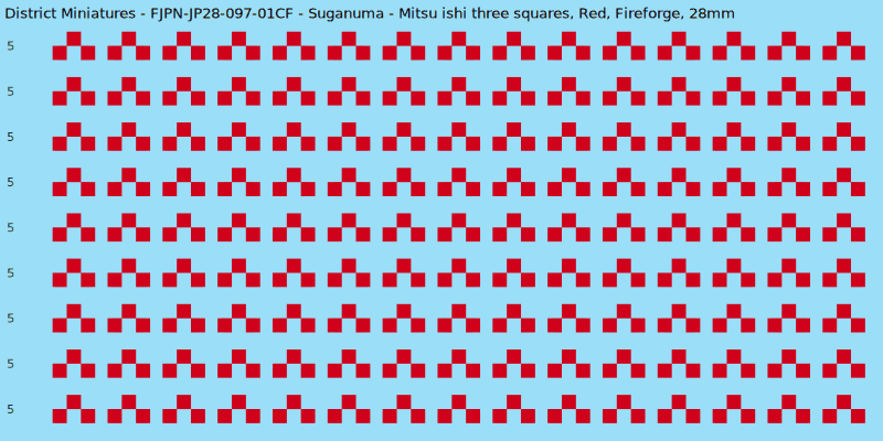 Suganuma clan mon, Red waterslide decal sheet, Fireforge banner sizes, 28mm