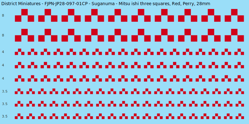 Suganuma clan mon, Red waterslide decal sheet, Perry banner sizes, 28mm