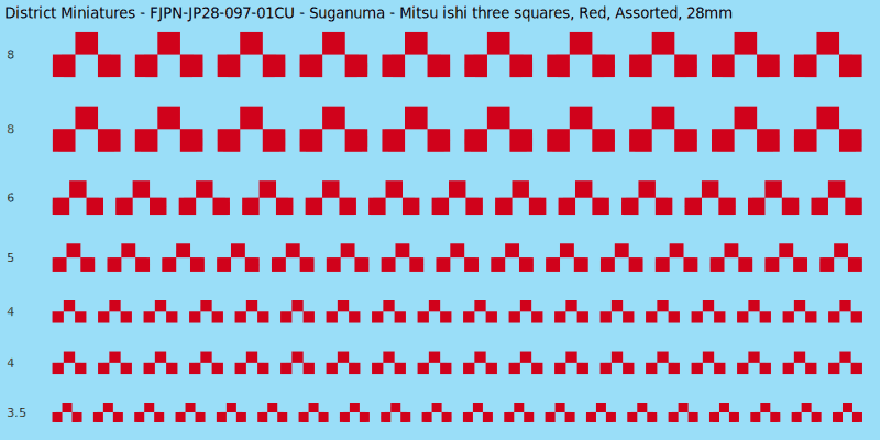Suganuma clan mon, Mitsu ishi three squares, Red waterslide decal sheet, 28mm