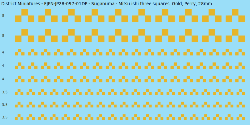 Suganuma clan mon, Yellow/Gold waterslide decal sheet, Perry banner sizes, 28mm
