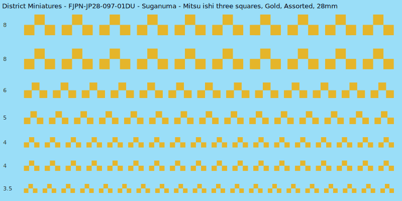 Suganuma clan mon, Mitsu ishi three squares, Gold waterslide decal sheet, 28mm