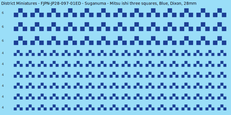 Suganuma clan mon, Blue waterslide decal sheet, Dixon banner sizes, 28mm