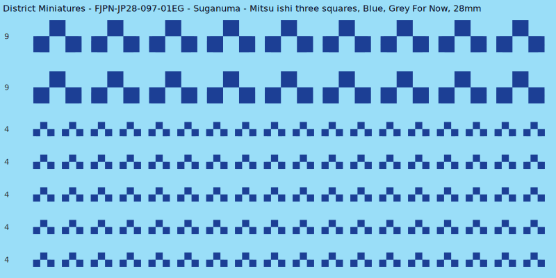 Suganuma clan mon, Blue waterslide decal sheet, Grey For Now banner sizes, 28mm