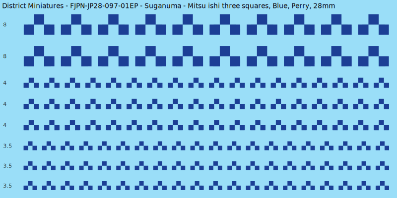 Suganuma clan mon, Blue waterslide decal sheet, Perry banner sizes, 28mm